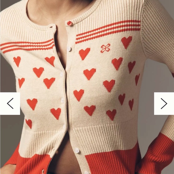 Maeve Sweetheart Cream Ribbed long sleeve crew neck Cardigan sweater XS - Picture 3 of 10